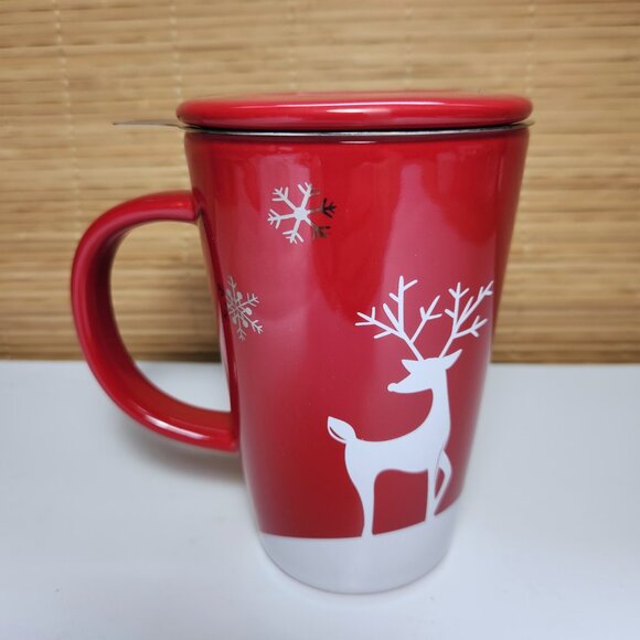 David’s Tea The Perfect Mug Reindeer and Snowflakes with Lid and Infuser Clean - Picture 4 of 10